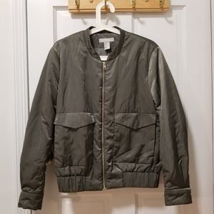 ♠ H&M Women's Metallic Rustic Green Bomber Jacket